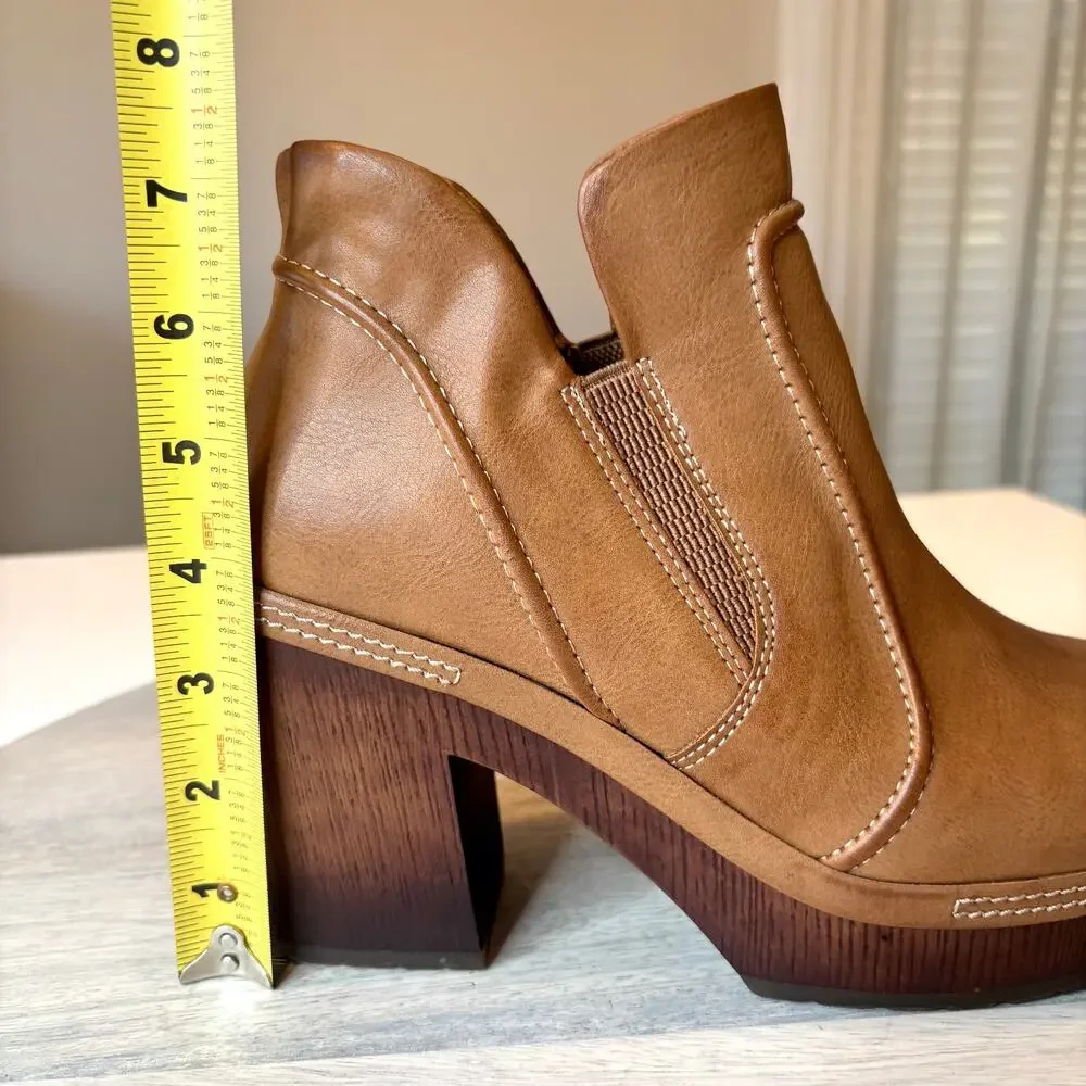 Korks Women's Platform Ankle Boots Brown Leather Chunky Heel Slip On Booties 7.5 - Picture 12 of 12